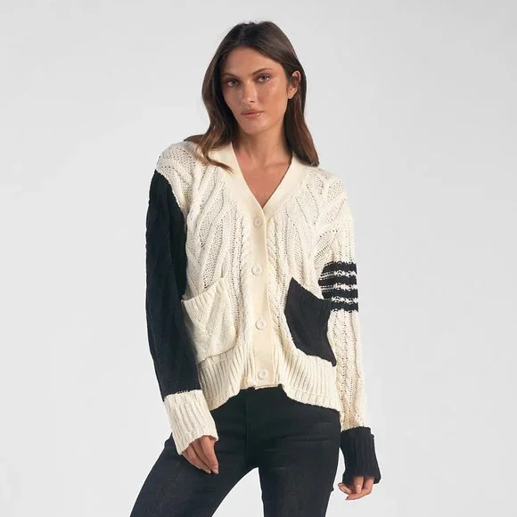 Elan Sweaters Elan Womens Color Block Cardigan Sweater Blkoff